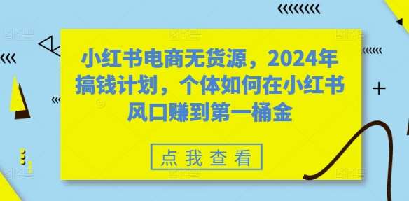 小红书电商无货源，2024年搞钱计划，个体如何在小红书风口赚到第一桶金_天恒副业网