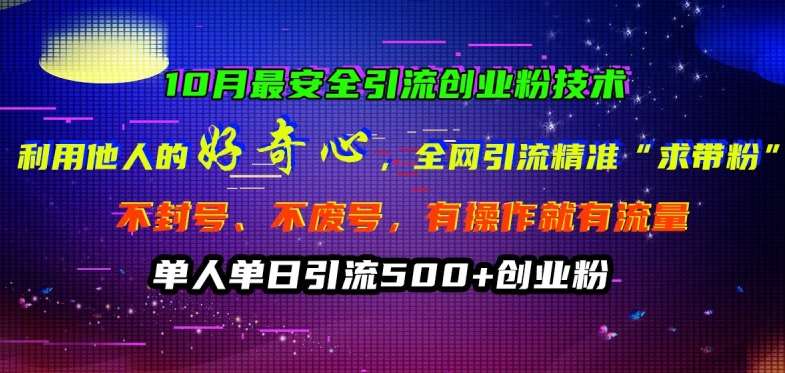 10月最安全引流创业粉技术，利用他人的好奇心全网引流精准“求带粉”不封号、不废号【揭秘】_天恒副业网