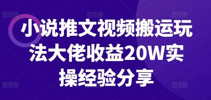 小说推文视频搬运玩法大佬收益20W实操经验分享_天恒副业网