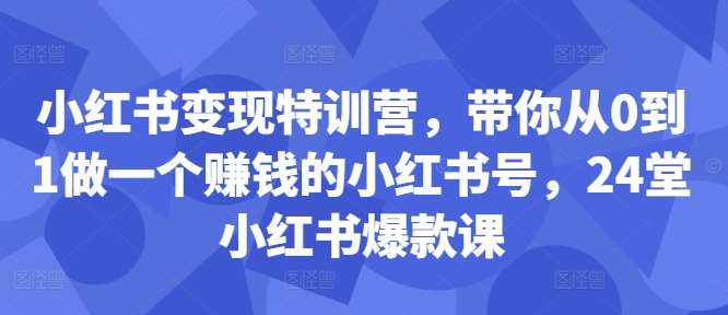 小红书变现特训营，带你从0到1做一个赚钱的小红书号，24堂小红书爆款课_天恒副业网