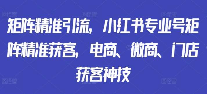 矩阵精准引流，小红书专业号矩阵精准获客，电商、微商、门店获客神技_天恒副业网