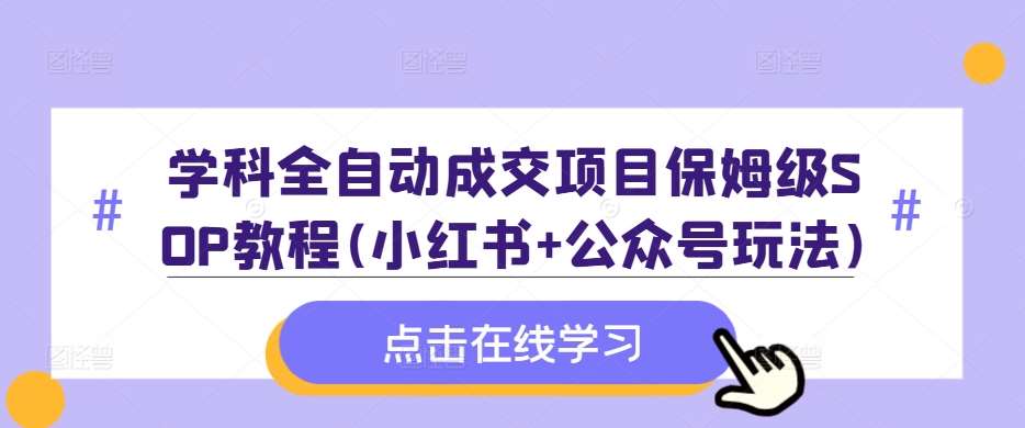 学科全自动成交项目保姆级SOP教程(小红书+公众号玩法)含资料_天恒副业网