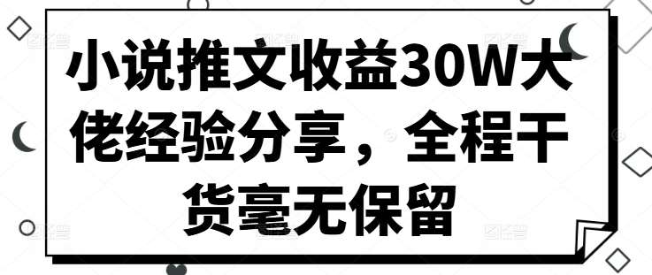 小说推文收益30W大佬经验分享，全程干货毫无保留_天恒副业网