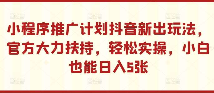 小程序推广计划抖音新出玩法，官方大力扶持，轻松实操，小白也能日入5张【揭秘】_天恒副业网