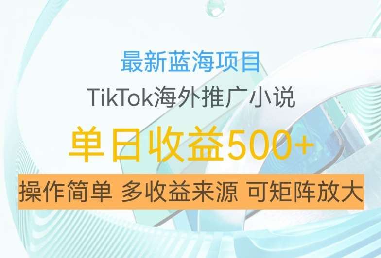 最新蓝海项目，利用tiktok海外推广小说赚钱佣金，简单易学，日入500+，可矩阵放大【揭秘】_天恒副业网