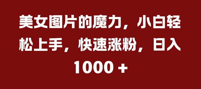 美女图片的魔力，小白轻松上手，快速涨粉，日入几张_天恒副业网