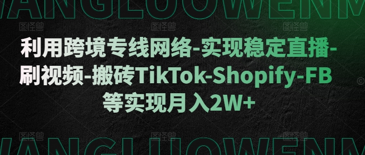 利用跨境专线网络-实现稳定直播-刷视频-搬砖TikTok-Shopify-FB等实现月入2W+_天恒副业网