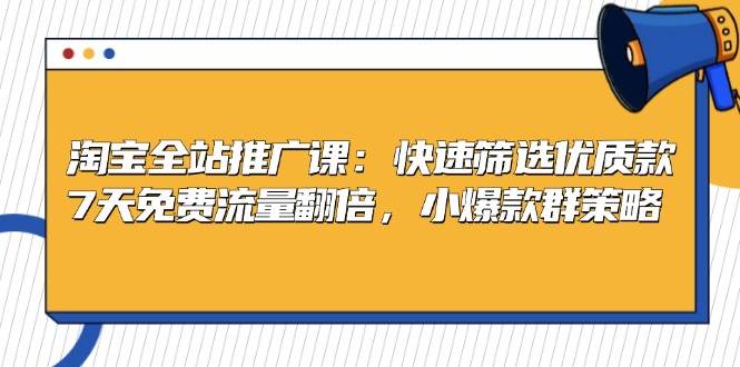 淘宝全站推广课：快速筛选优质款，7天免费流量翻倍，小爆款群策略_天恒副业网