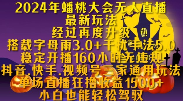 2024年蟠桃大会无人直播最新玩法，稳定开播160小时无违规，抖音、快手、视频号三家通用玩法_天恒副业网