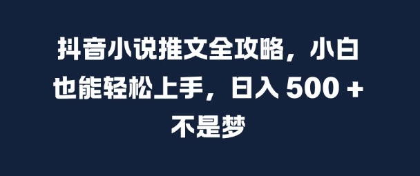 抖音小说推文全攻略，小白也能轻松上手，日入5张+不是梦_天恒副业网