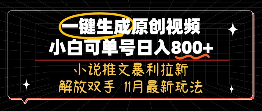 （13215期）11月最新玩法小说推文暴利拉新，一键生成原创视频，小白可单号日入800+…_天恒副业网