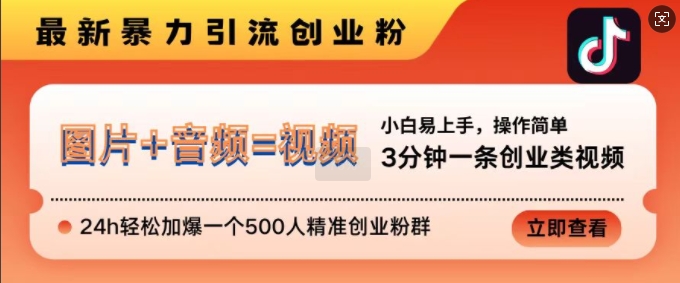 抖音最新暴力引流创业粉，3分钟一条创业类视频，24h轻松加爆一个500人精准创业粉群_天恒副业网