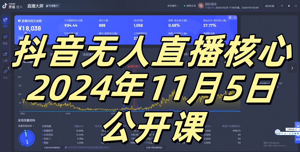 抖音无人直播核心公开课，咸鱼翻身小白可做带有睡后收入月入过万太简单_天恒副业网