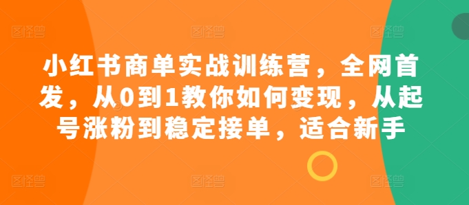 小红书商单实战训练营，全网首发，从0到1教你如何变现，从起号涨粉到稳定接单，适合新手_天恒副业网