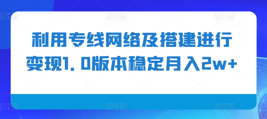 利用专线网络及搭建进行变现1.0版本稳定月入2w+_天恒副业网