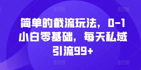 简单的截流玩法，0-1小白零基础，每天私域引流99+_天恒副业网