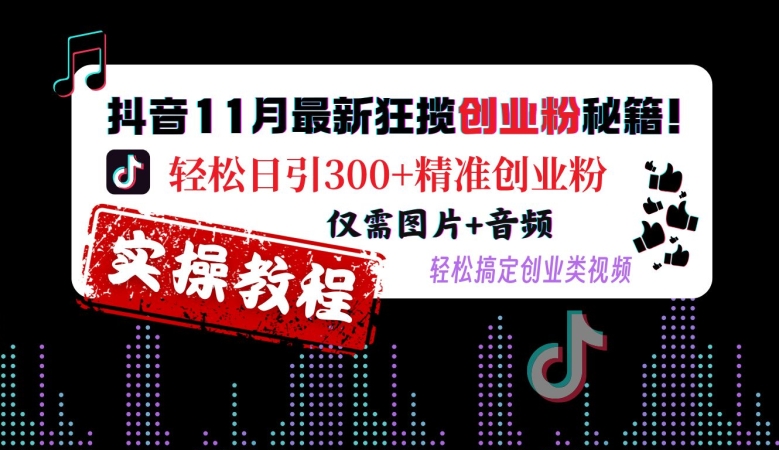 抖音11月最新狂揽创业粉秘籍，轻松日引300+精准创业粉，仅需图片+音频，轻松搞定创业类视频_天恒副业网