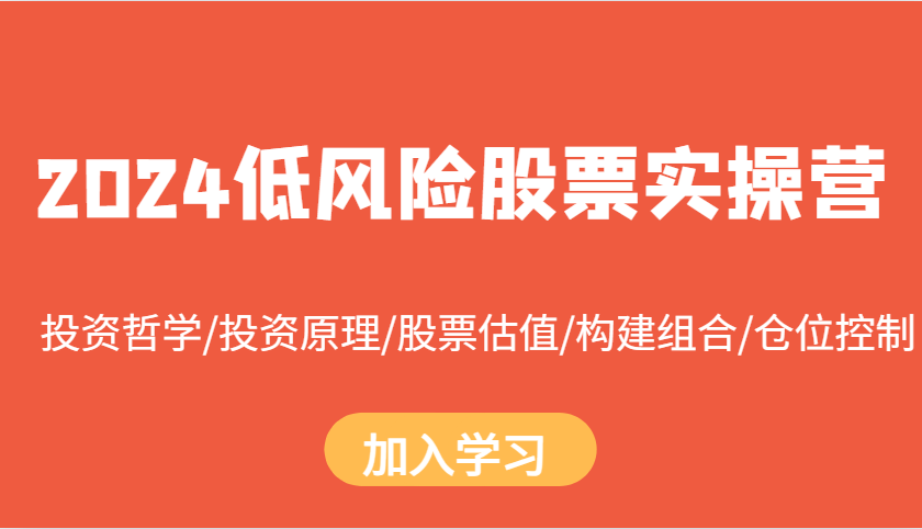 2024低风险股票实操营：投资哲学/投资原理/股票估值/构建组合/仓位控制_天恒副业网