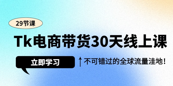 Tk电商带货30天线上课，不可错过的全球流量洼地（29节课）_天恒副业网