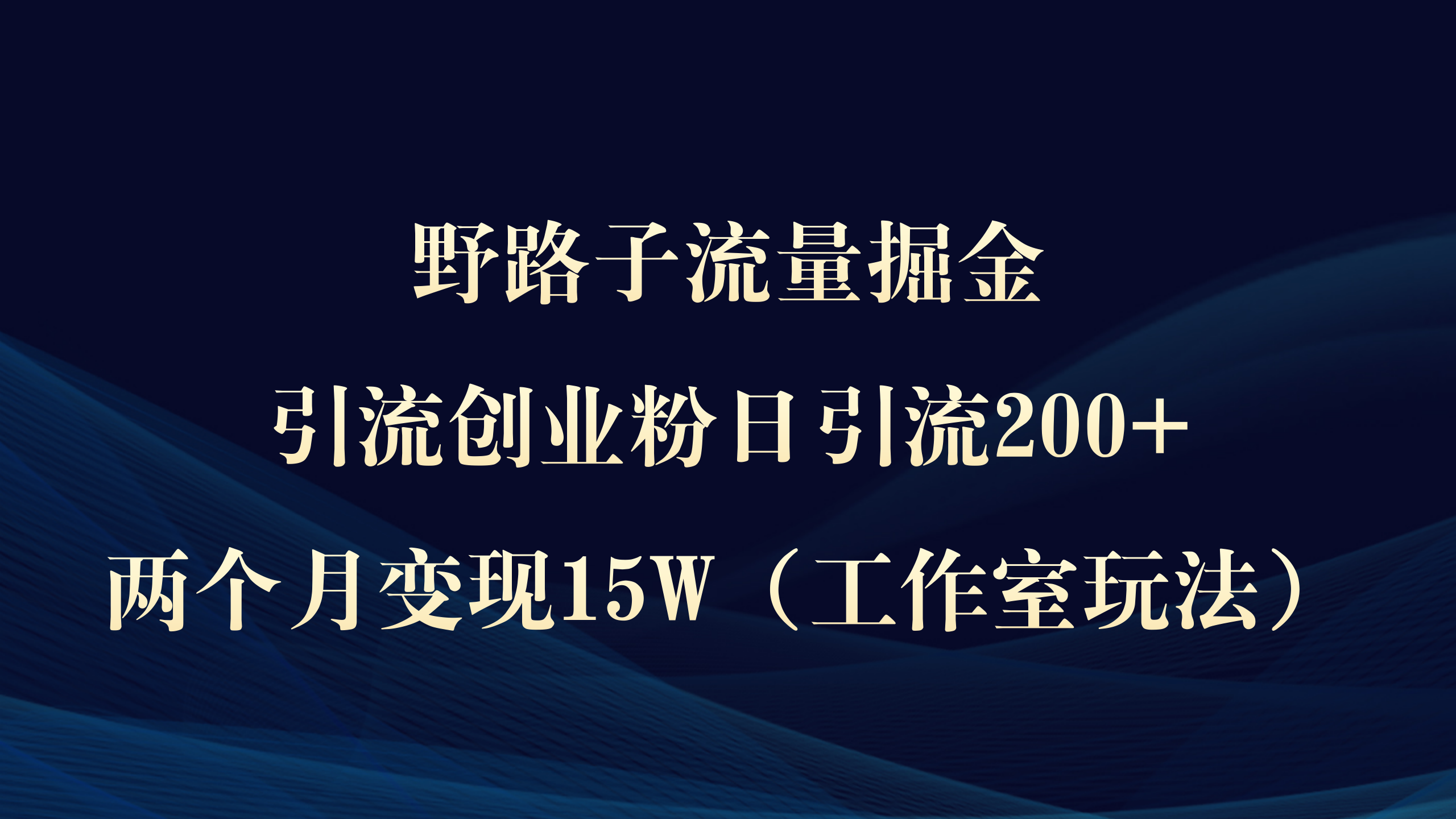 野路子流量掘金，引流创业粉日引流200+，两个月变现15W（工作室玩法）_天恒副业网