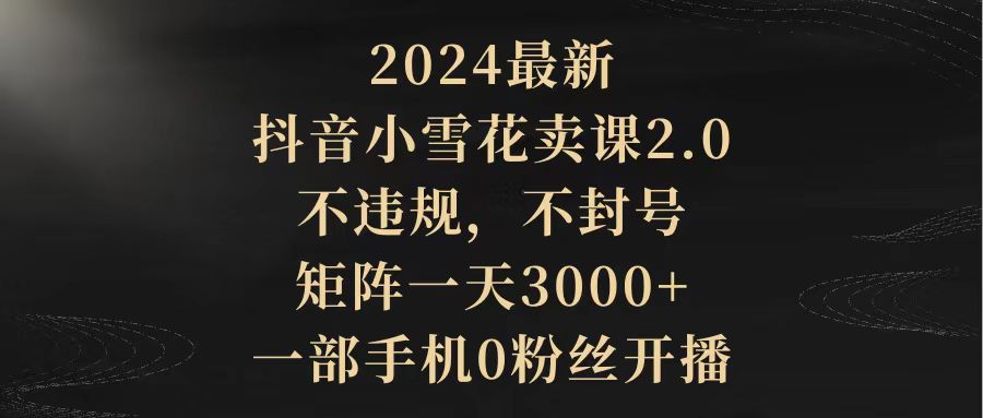 2024最新抖音小雪花卖课2.0 不违规 不封号 矩阵一天3000+_天恒副业网