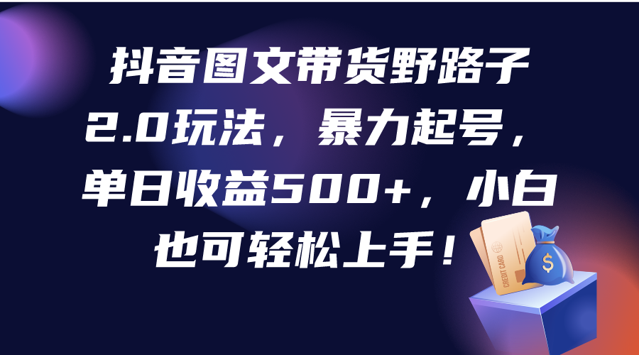 抖音图文带货野路子2.0玩法，暴力起号，单日收益500+_天恒副业网