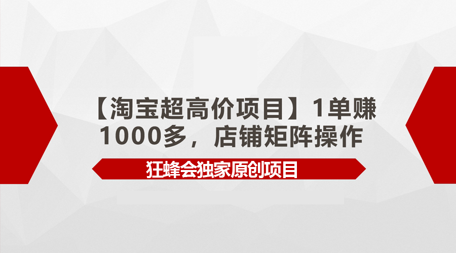 淘宝超高价项目，1单赚1000多，店铺矩阵操作_天恒副业网