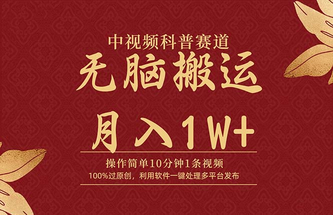 中视频科普赛道，10分钟1条视频，条条爆款，100%过原创_天恒副业网