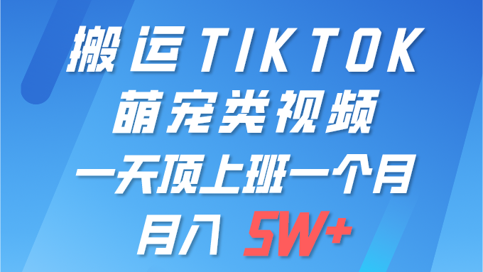 一键搬运TIKTOK萌宠类视频 一部手机即可操作 所有平台均可发布 轻松月入5W+_天恒副业网