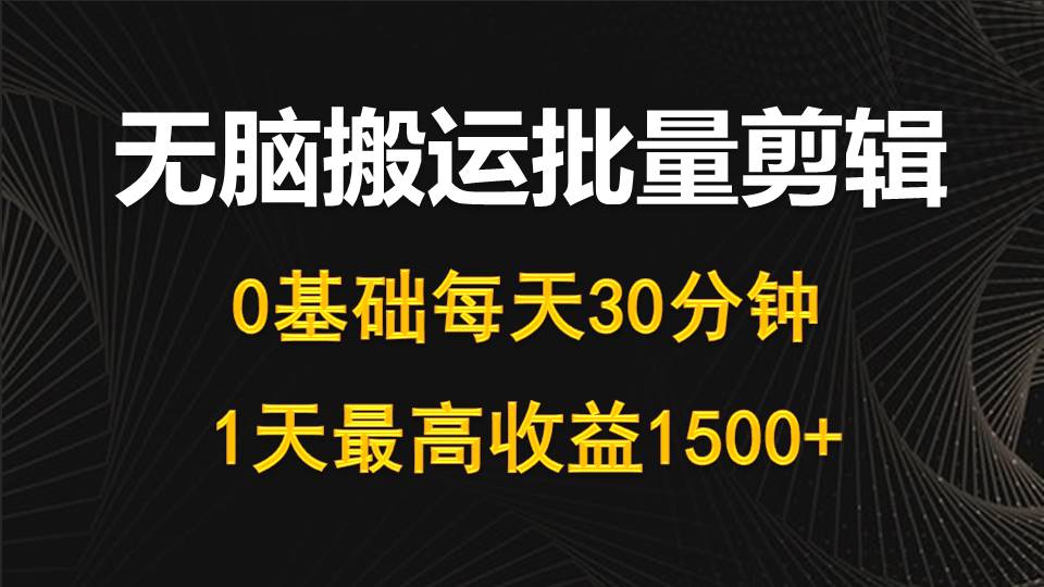 每天30分钟，0基础无脑搬运批量剪辑，1天最高收益1500+_天恒副业网