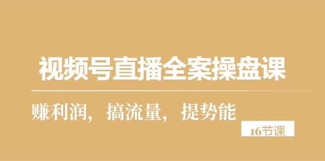 视频号直播全案操盘课，赚利润，搞流量，提势能（16节课）_天恒副业网