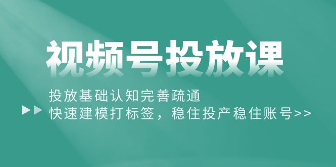 视频号投放课：投放基础认知完善疏通，快速建模打标签，稳住投产稳住账号_天恒副业网