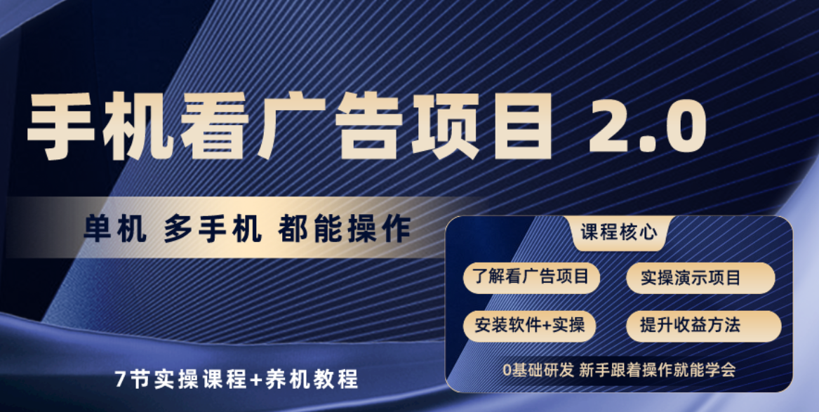 手机看广告项目2.0，单机收益30+，提现秒到账可矩阵操作_天恒副业网