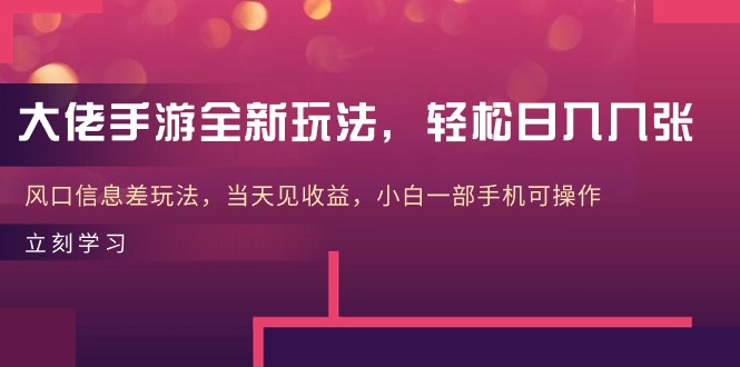 大佬手游全新玩法，轻松日入几张，风口信息差玩法_天恒副业网