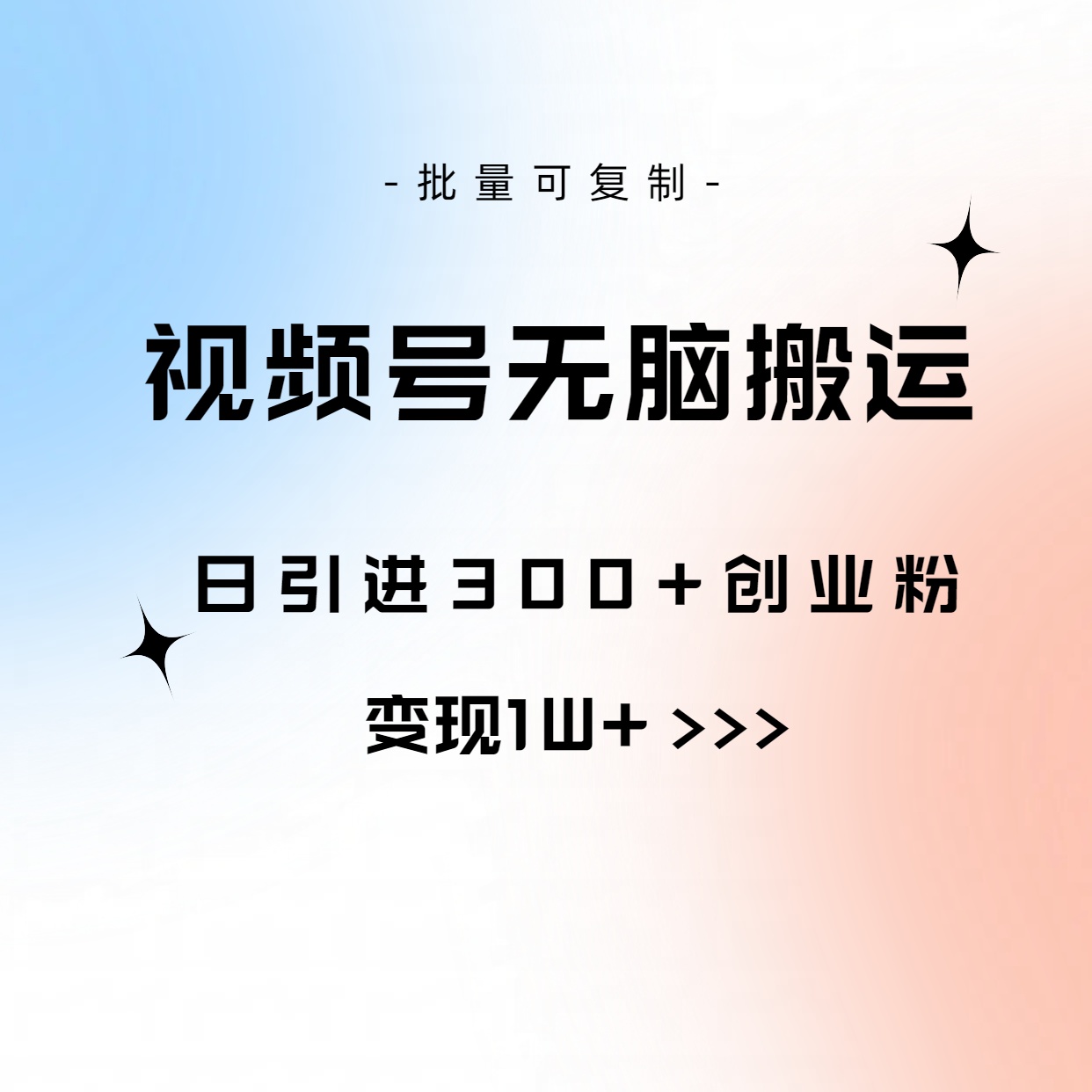 视频号无脑搬运日引300+创业粉，变现1W+可批量复制_天恒副业网