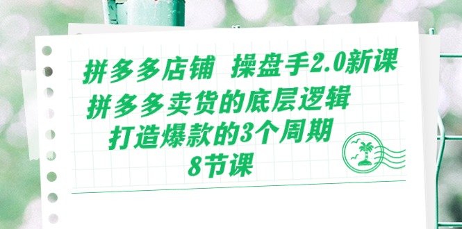 拼多多店铺 操盘手2.0新课，拼多多卖货的底层逻辑，打造爆款的3个周期-8节_天恒副业网