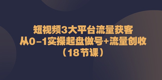 短视频3大平台·流量 获客：从0-1实操起盘做号+流量 创收（18节课）_天恒副业网