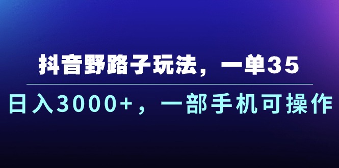 抖音野路子玩法，一单35.日入3000+，一部手机可操作_天恒副业网