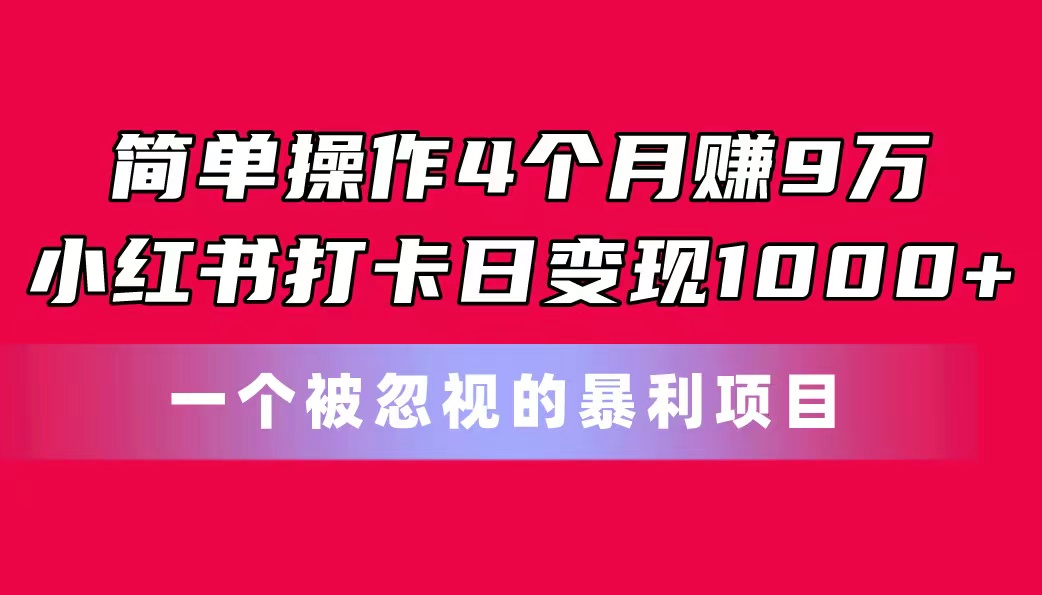 简单操作4个月赚9万！小红书打卡日变现1000+_天恒副业网