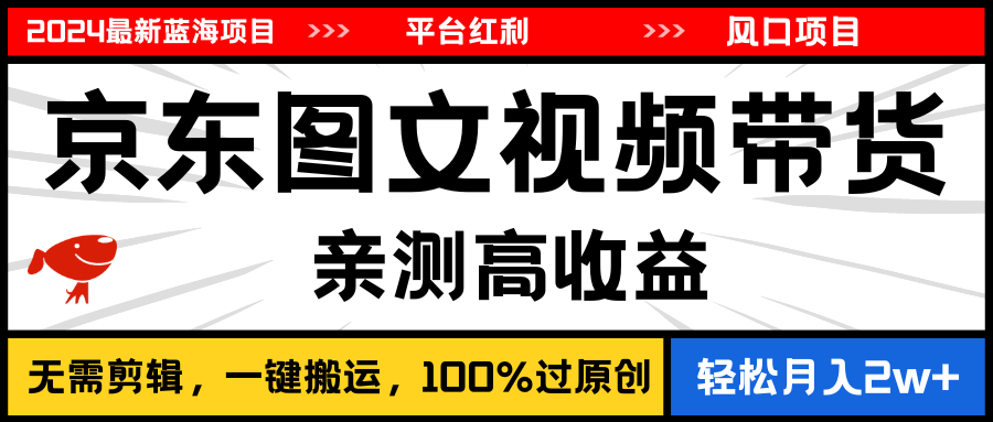 最新蓝海项目，逛逛京东图文视频带货，无需剪辑_天恒副业网