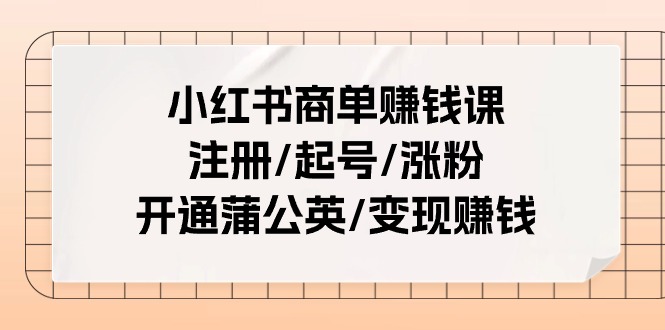 小红书商单赚钱课：注册/起号/涨粉/开通蒲公英/变现赚钱_天恒副业网