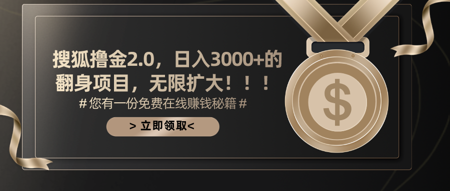 搜狐撸金2.0日入3000+，可无限扩大的翻身项目_天恒副业网