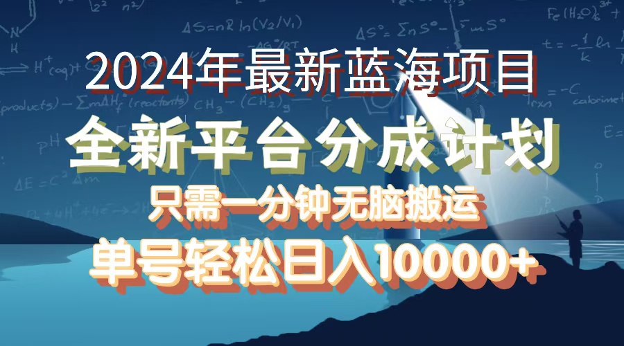 2024年最新蓝海项目,全新分成平台,可单号可矩阵,单号轻松月入10000+_天恒副业网