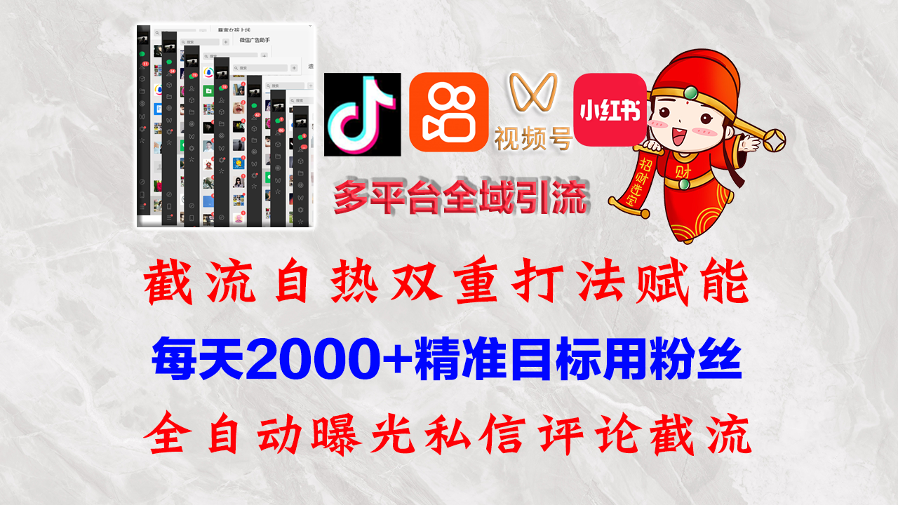 快手，抖音，小红书，视频号多平台全自动引流获客系统_天恒副业网
