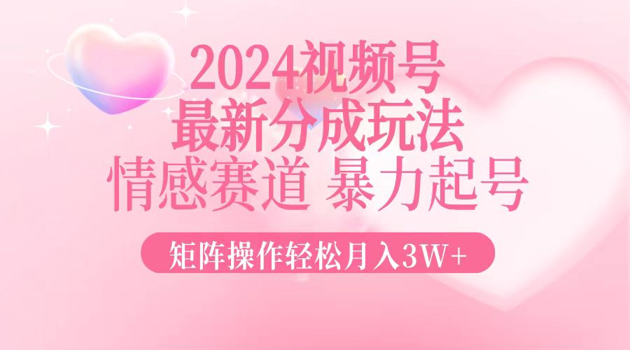 2024最新视频号分成玩法，情感赛道，暴力起号，矩阵操作轻松月入3W+_天恒副业网