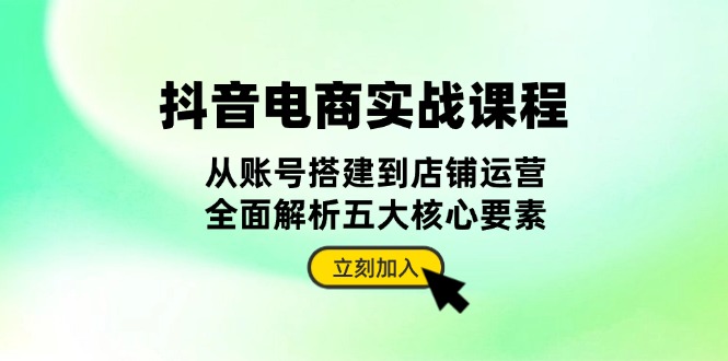 抖音 电商实战课程：从账号搭建到店铺运营，全面解析五大核心要素_天恒副业网