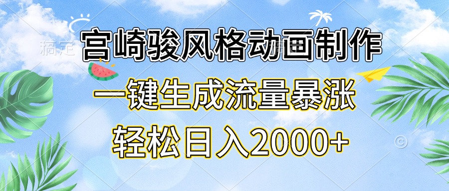 宫崎骏风格动画制作，一键生成流量暴涨，轻松日入2000+_天恒副业网