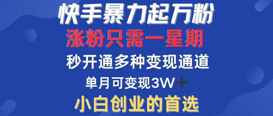 快手暴力起万粉，涨粉只需一星期，多种变现模式，直接秒开万合_天恒副业网