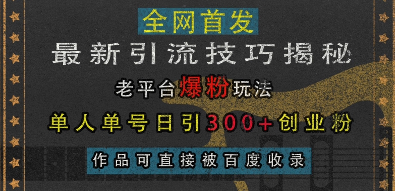 最新引流技巧揭秘，老平台爆粉玩法，单人单号日引300+创业粉，作品可直接被百度收录_天恒副业网