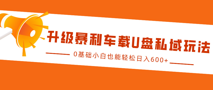 升级暴利车载U盘私域玩法，0基础小白也能轻松日入600+_天恒副业网